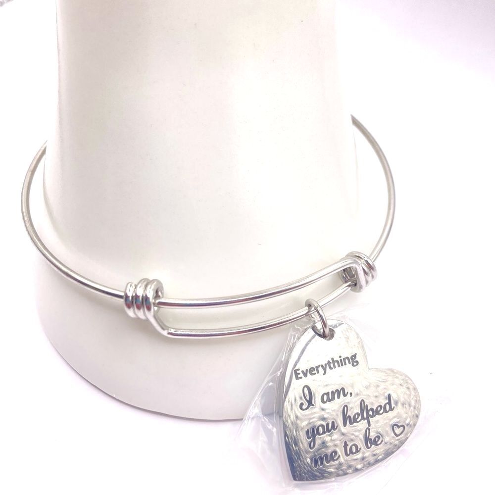 Silver Inspirational Message Heart Charm Bangle Bracelet